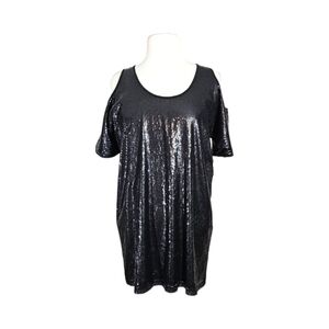 Lovers + Friends Black Sequin Cold Shoulder Mini Swing Dress